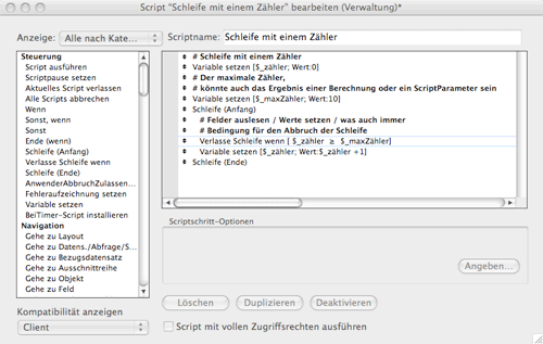 FileMaker Pro Script Schleife mit Zähler