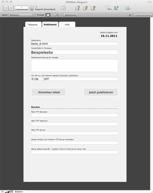 Publizieren der Webseiten aus FM4WebMagazin